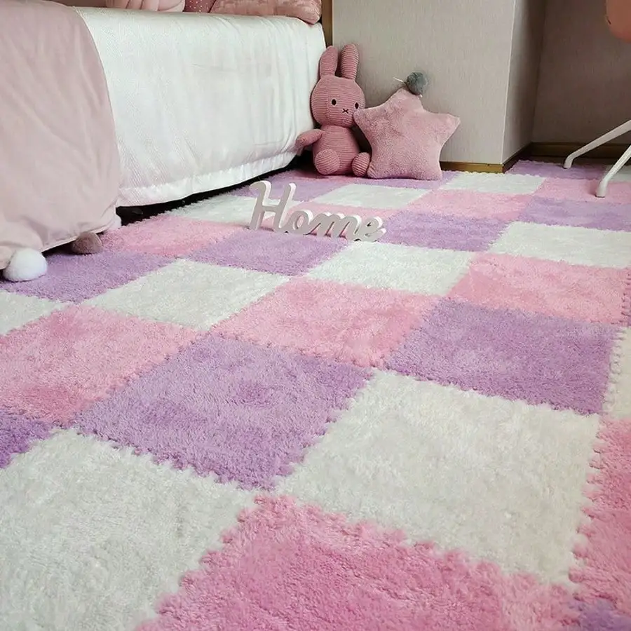 

24 Pieces Square Plush Patchwork Rug, Braided EVA And Polyester, Low Pile Washable Rug, 11.8x11.8 Inch Tatami Pad