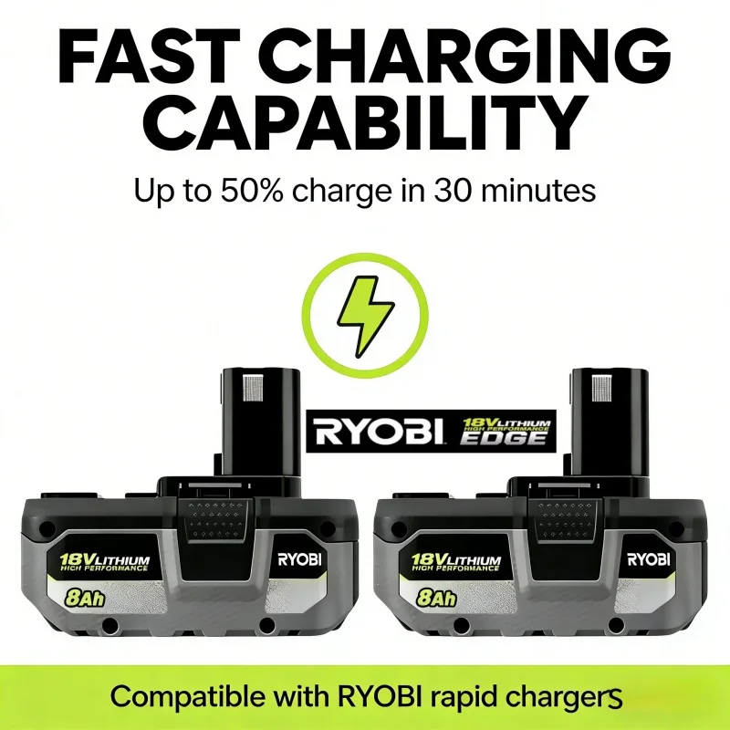 Original Style RYOBI 18V Lithium Battery 6Ah 8Ah P104 P107 Fast Low Self Discharge For All 18V Cordless Drill Grinder Saw