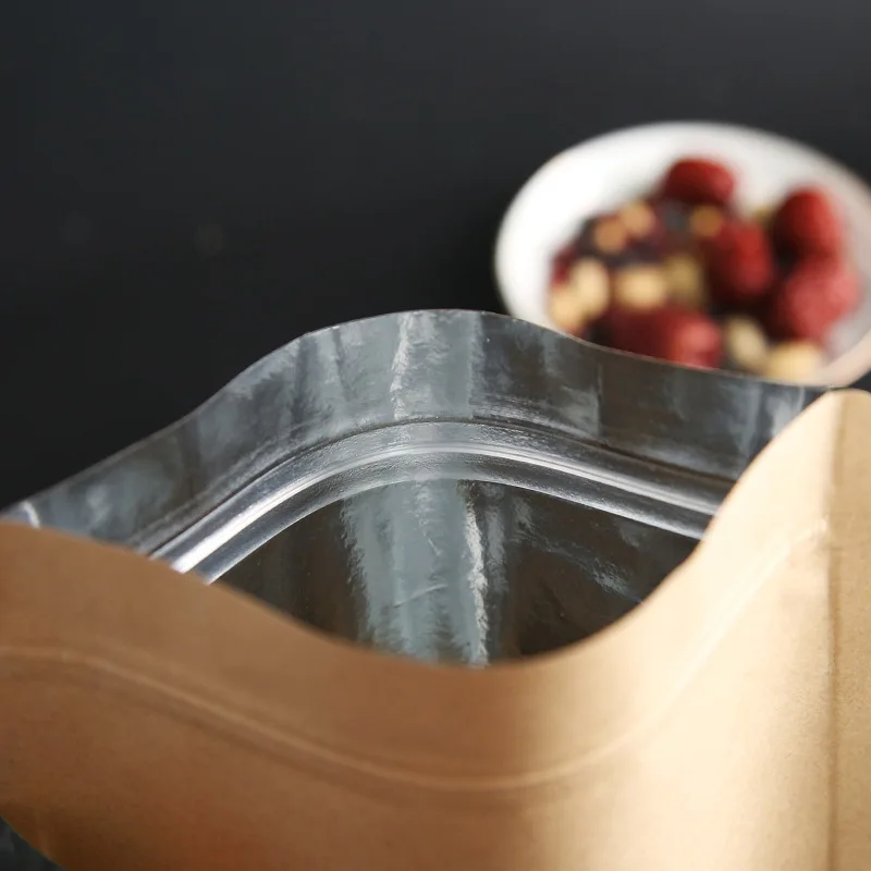 100pcs Kraft Paper Zip Lock Bags With Inner Metallized Foil - Resealable Self-Sealing Pouch for Sweets, Snacks, Gift Packaging
