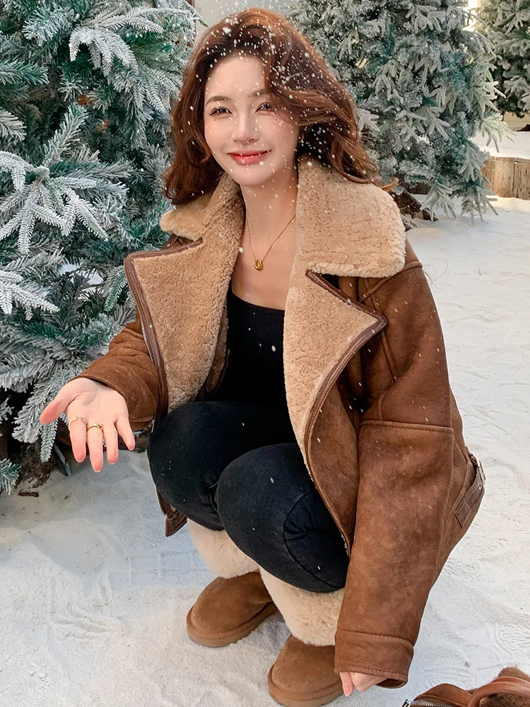 Tcyeek 진짜 가죽 자켓 겨울 의류 2025 천연 모피 코트 여성 빈티지 Motocycle 자켓 여성 streetwear Пальто Женское