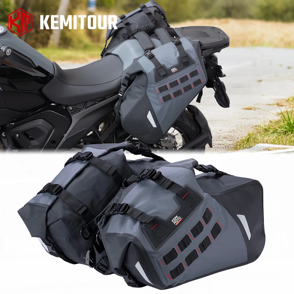 

Motorcycle Side Saddle Bag 30L PVC Waterproof Adventure Off-Road Panniers Bag Universal Outdoor Long Distance Travel Luggage Bag