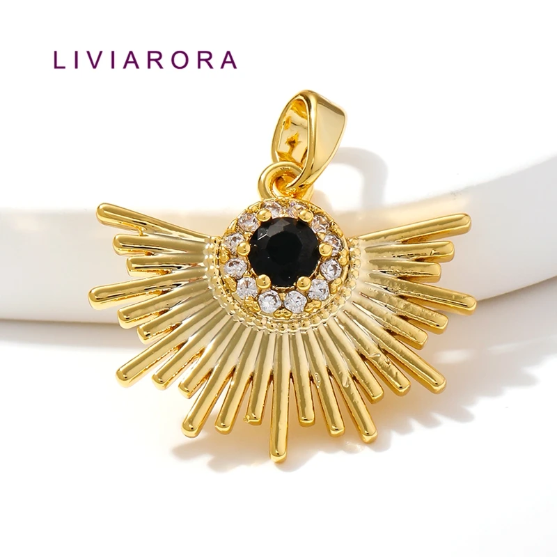 1/2/3Pcs 18K Gold Plated Brass With Black Zircon Sun Ray Wing Evil Eye Charms Pendant For Jewelry Making Necklace Making