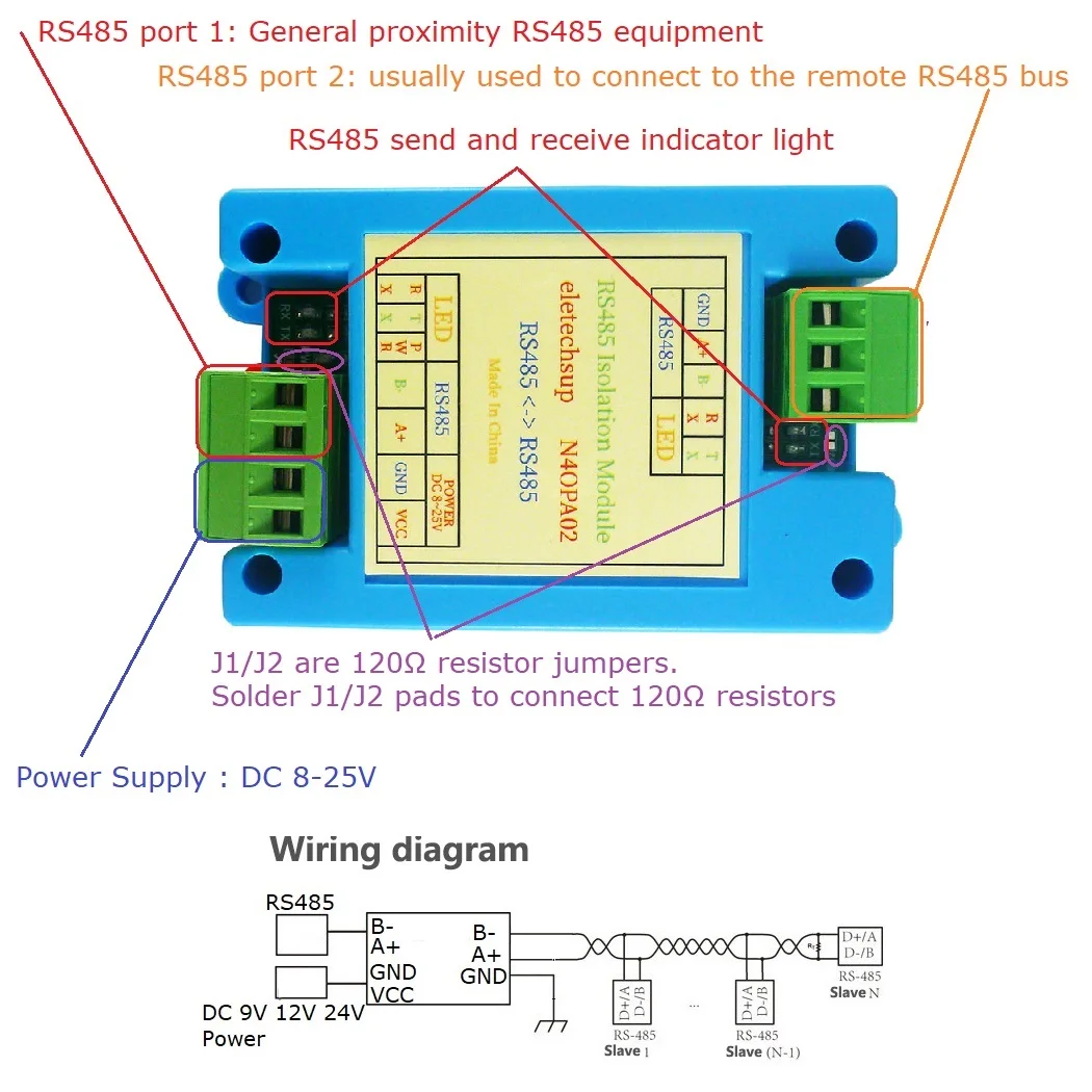 150KBPS RS485 Active Isolator Signal Repeater Booster Amplifier Module Adaptive BaudRate/DataBit/Parity/StopBit 3KV