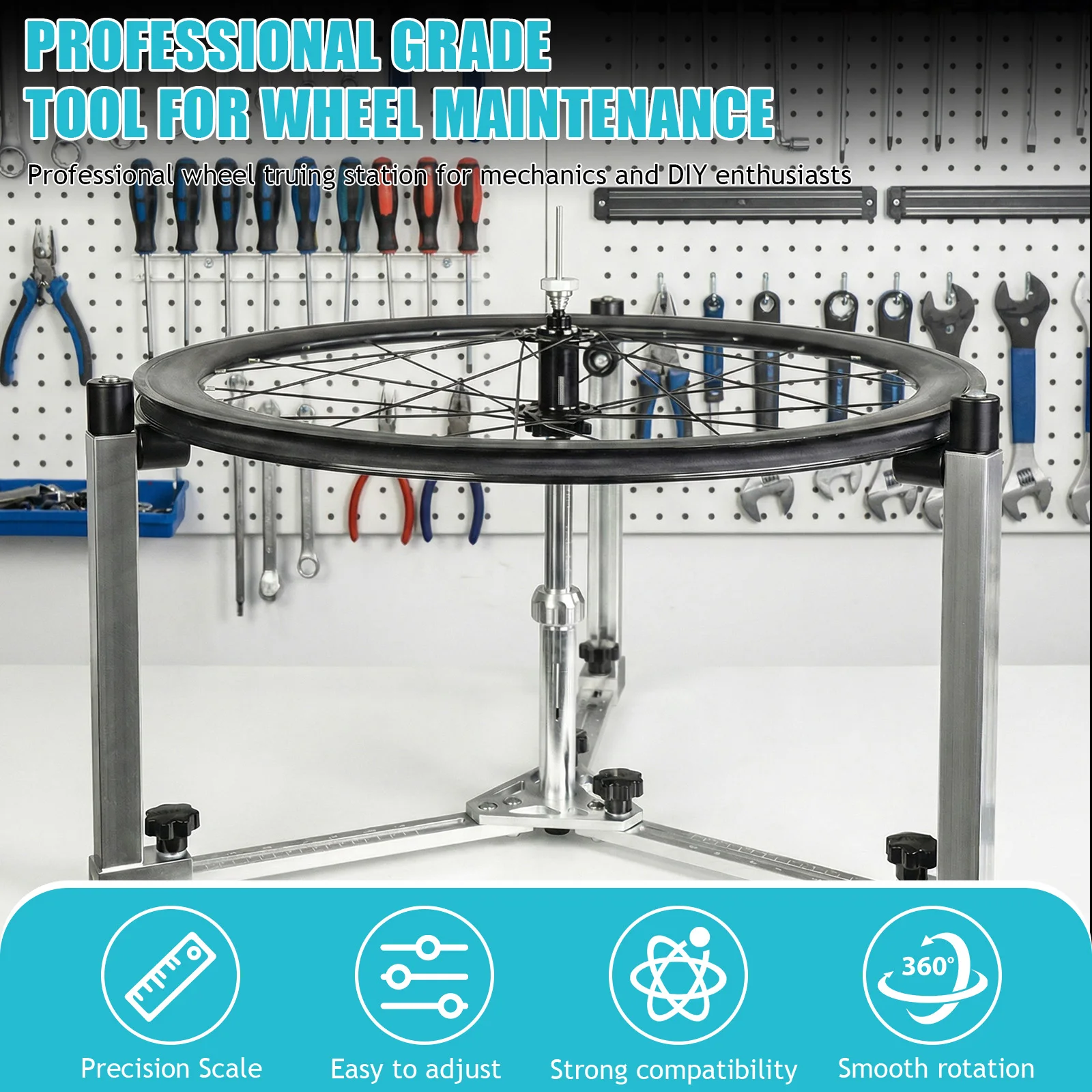 

Bicycle Wheel Weaving Stand Workstand Rotating Design Foldable Professional Repair Tool for Wheels Trimming Repairing