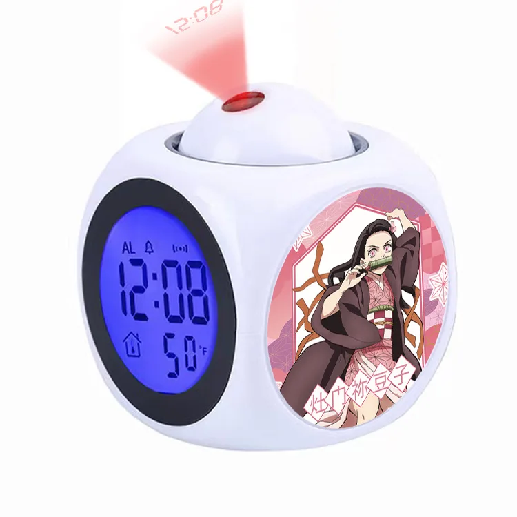 Reloj Despertador con Proyección de Demon Slayer Tanjiro, Luz Nocturna LED, Silencioso, sin Tictac, con Pantalla Digital de Hora para Dormitorio Infantil