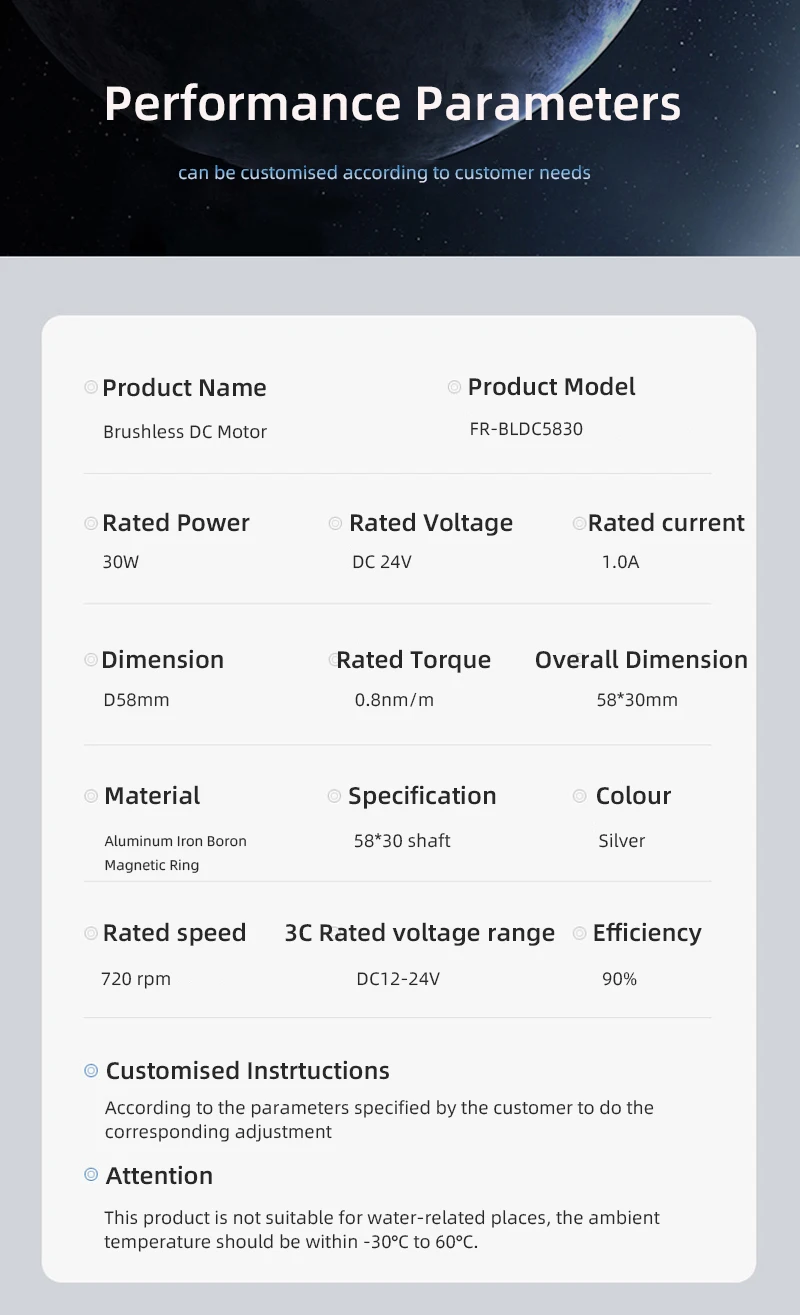 2024 Faradyi 24V Brushless BLDC DC Motor 30W 720rpm  Electric Motor
