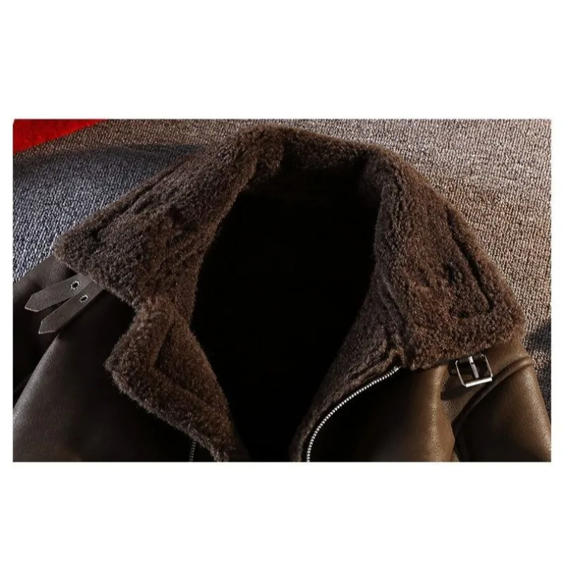 Chaqueta cálida de una pieza de piel sintética, elegante y de alta gama, nueva chaqueta de cuero Retro para traje de motocicleta, prendas de vestir exteriores de moda