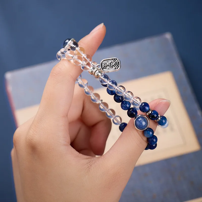 

Ruifan Lucky Tibetan Silver Charm 6mm Natural White Crystal Kyanite Beaded Double Wrap Bracelet for Women Men Fine Jewelry 1568