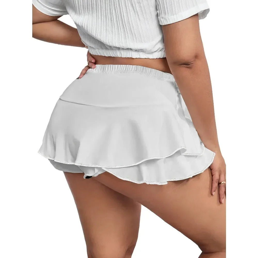 حجم كبير 1XL-5XL المرأة التنانير غير رسمية مطوي التنانير المنزلية السيدات موضة مثير طماق قصيرة بلون التنانير