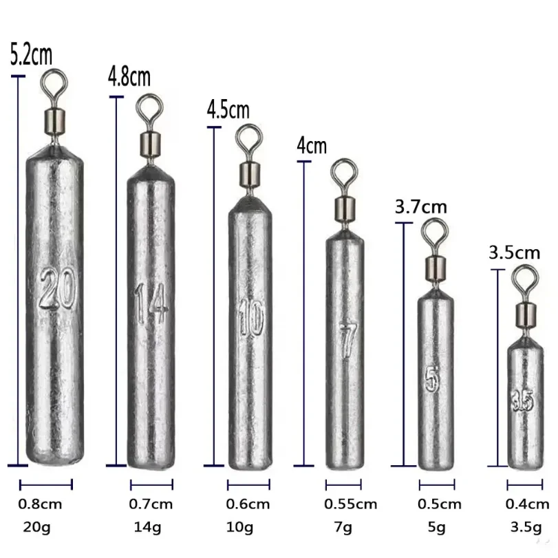 

Fishing Weight 15PCS/Lot Sinker Mold 3.5g 5g 7g 10g 14g 20g Tube Bullet Plumb Pendant Metal Jig Sast Sea Tackle Kit Pesca Tool