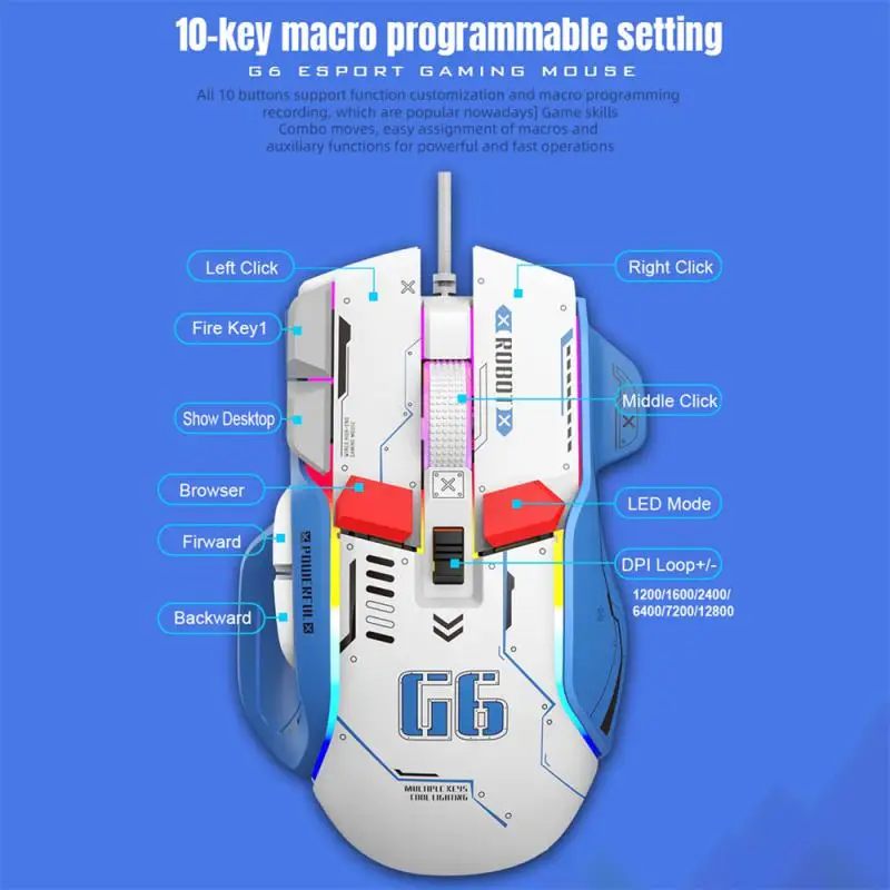 Mouse G6 The Third Mock Examination Mechanical Mouse Programming RGB Dazzle Luminescent كمبيوتر مكتبي لعبة فيديو للكمبيوتر المحمول