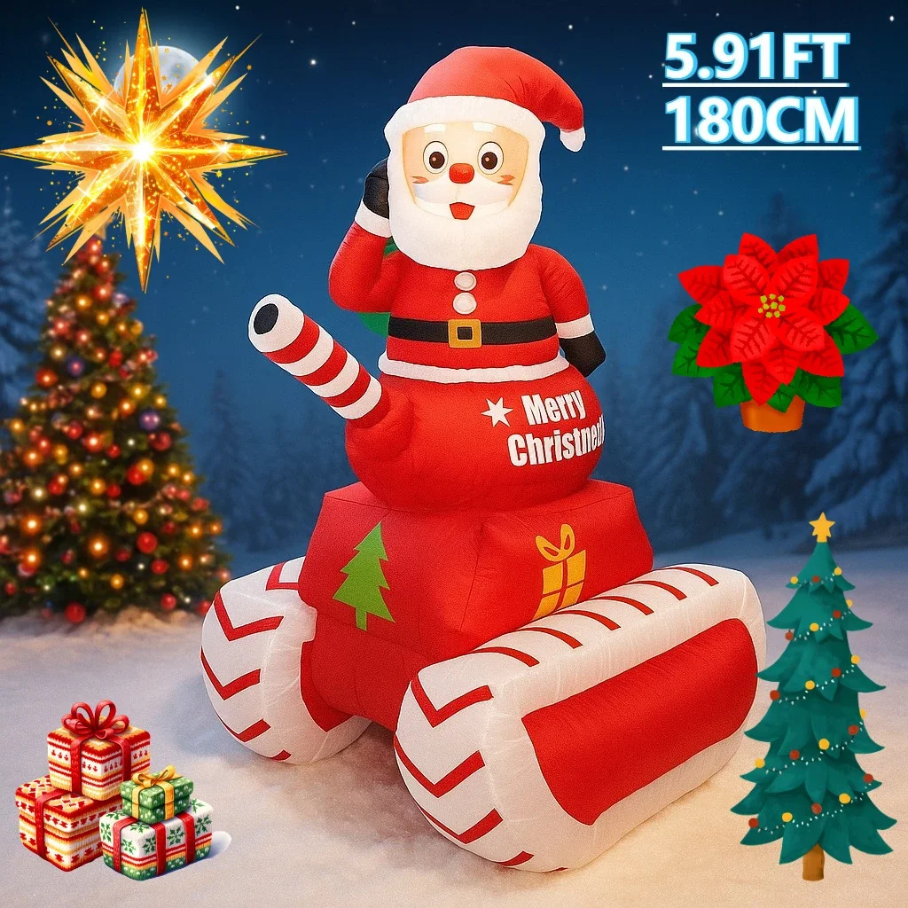 Jouet gonflable LED de 5,9 pieds, père noël sur réservoir, décorations de noël, ornement de maison, fournitures festives pour fête de noël, décor de jardin