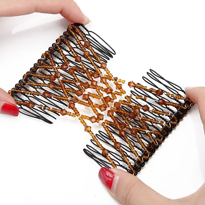 1 Pc Hot Magic Hair Comb Ladies Bead Stretchy Women Hair Combs Professional Double Magic Slide Metal Comb Clip Hair Pins