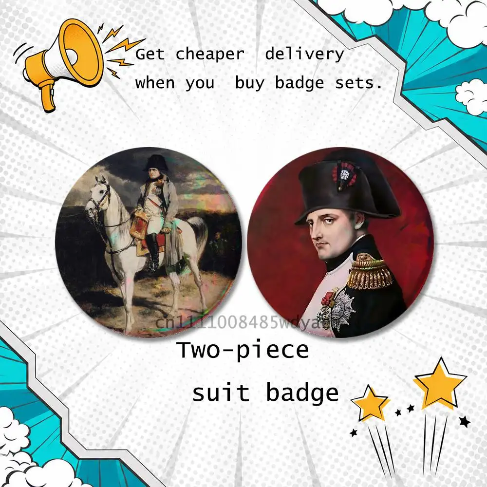 Napoleon Bonaparte Brooches for Backpack Accessories 25,32,44,58,75mm Round Enamel Pins 2-piece set Cartoon Anime Badge
