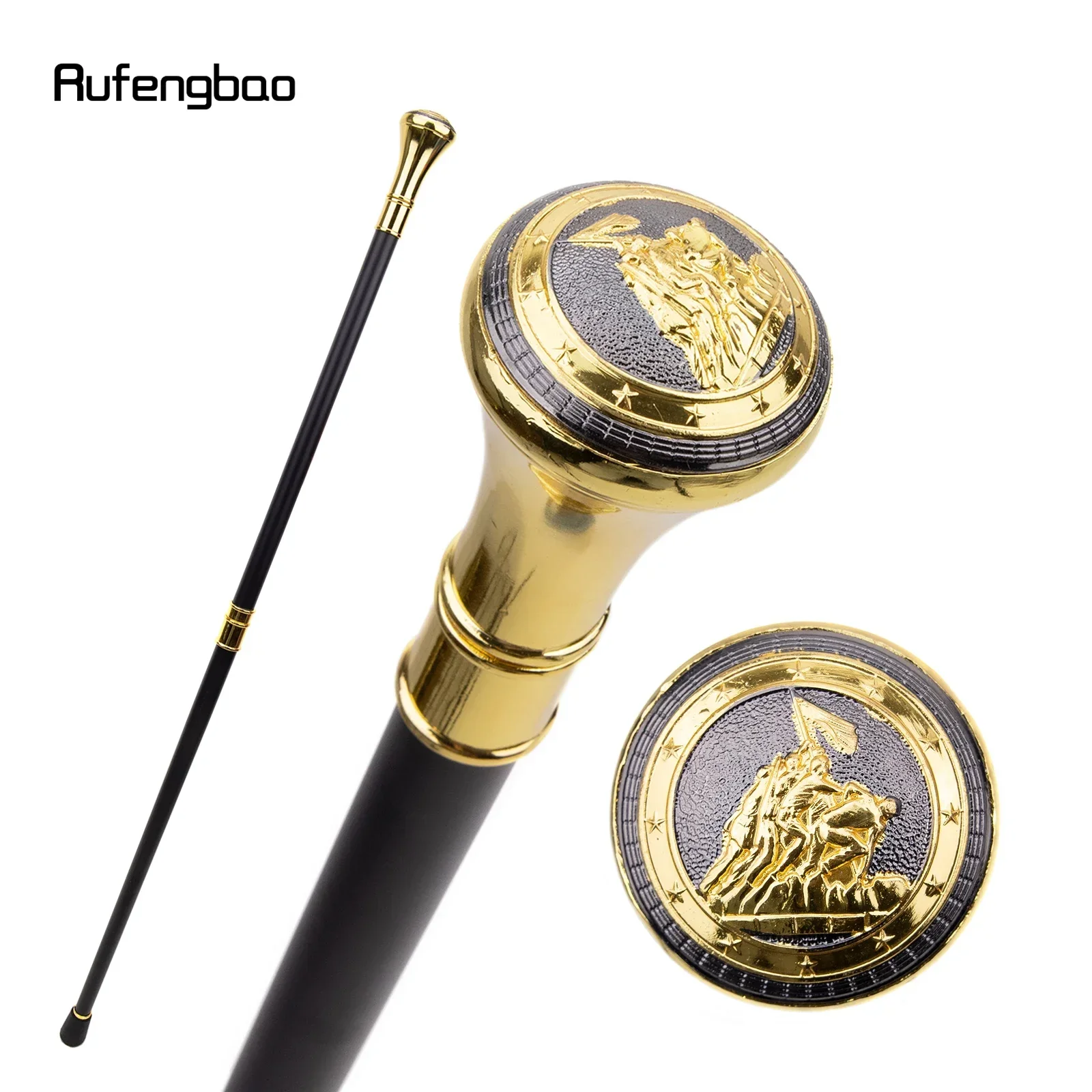 

Golden Russia Style Hoise A Flag Relief Walking Cane Fashion Stick Luxury Crosier Knob Walking Stick 93cm Performance Stage Cane