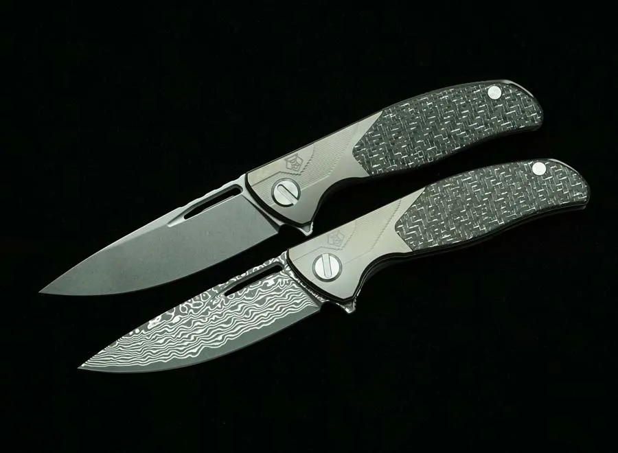 LEMIFSHE F3 CD Damascus Steel/M390 Blade Titanium/Carbon Fiber Handle Outdoor Camping Kitchen Survival EDC Tool Folding Knife