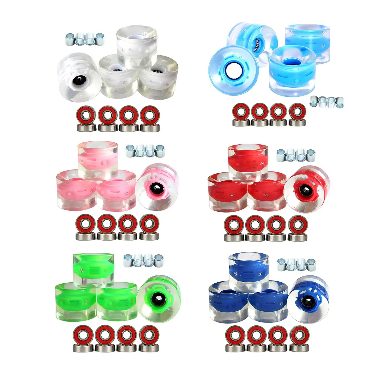 4x Skateboard Wheels with Bearings Glow Flash, Friction And Maximize on Various Types of Surfaces