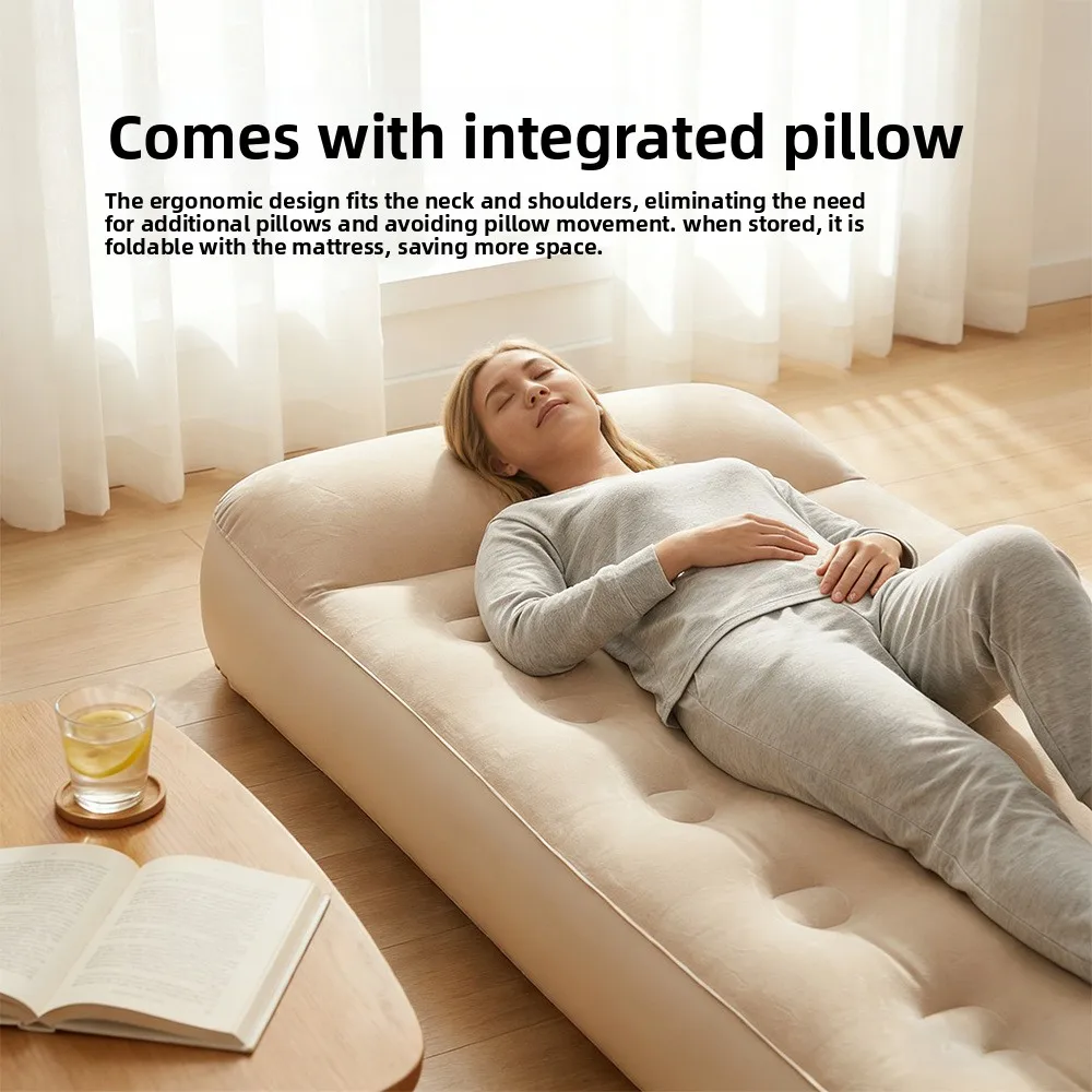 

Global Shipping Auto Inflating Mattress with Pillow Plush Lined Comfort for Home and Camping Use Raised Thick Air Bed