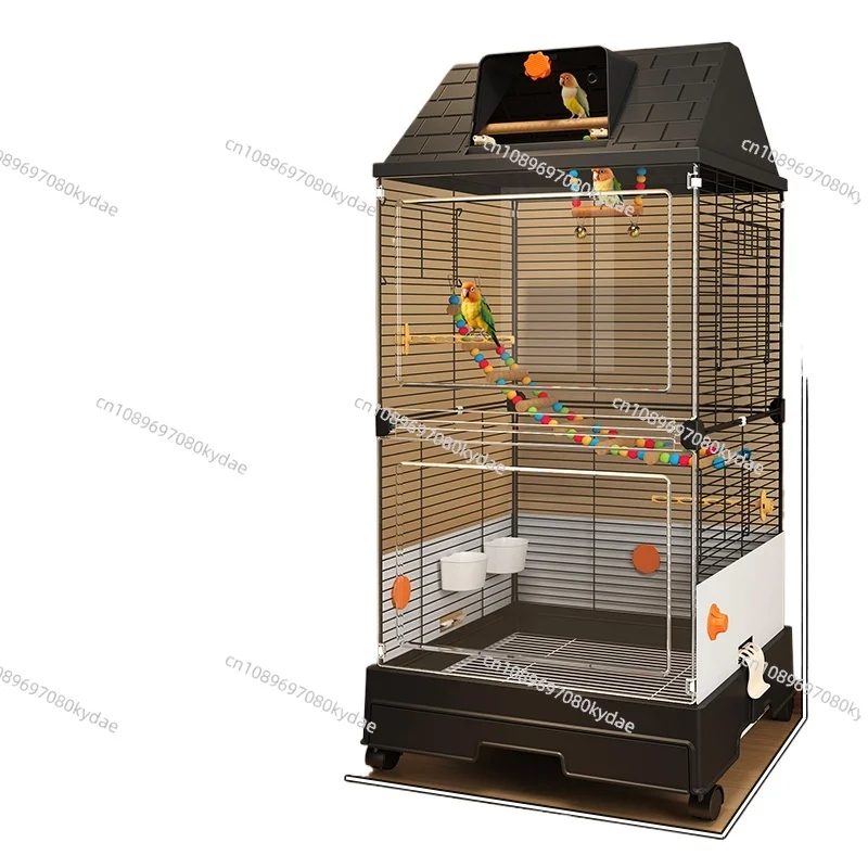 

Extra-Large Luxury Parrot Cage - No-Splash Design for Sun Conure & Cockatiel Roomy Indoor Aviary with Removable Tray & Play Top