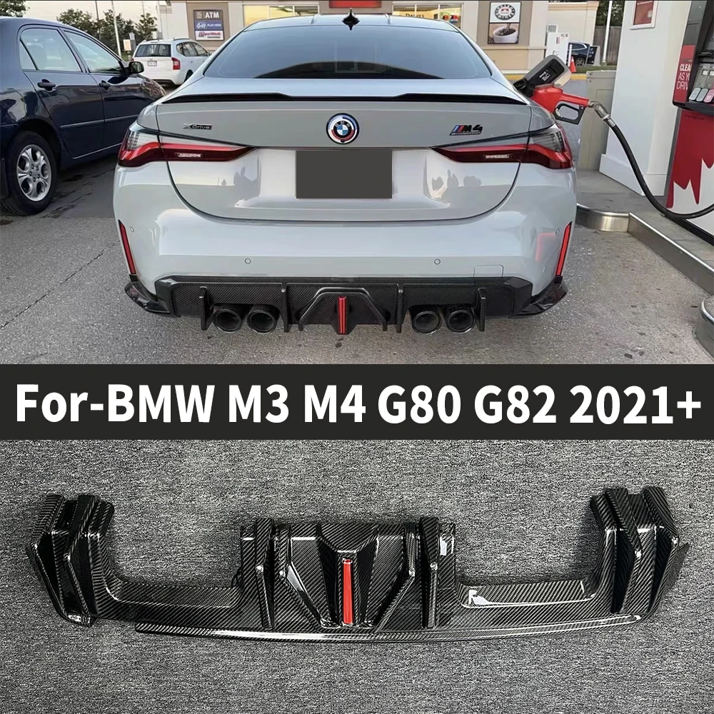 

Car rear bumper dry carbon fiber diffuser splitter with light, rear spoiler for BMW M3 G80 M4 G82 external accessories