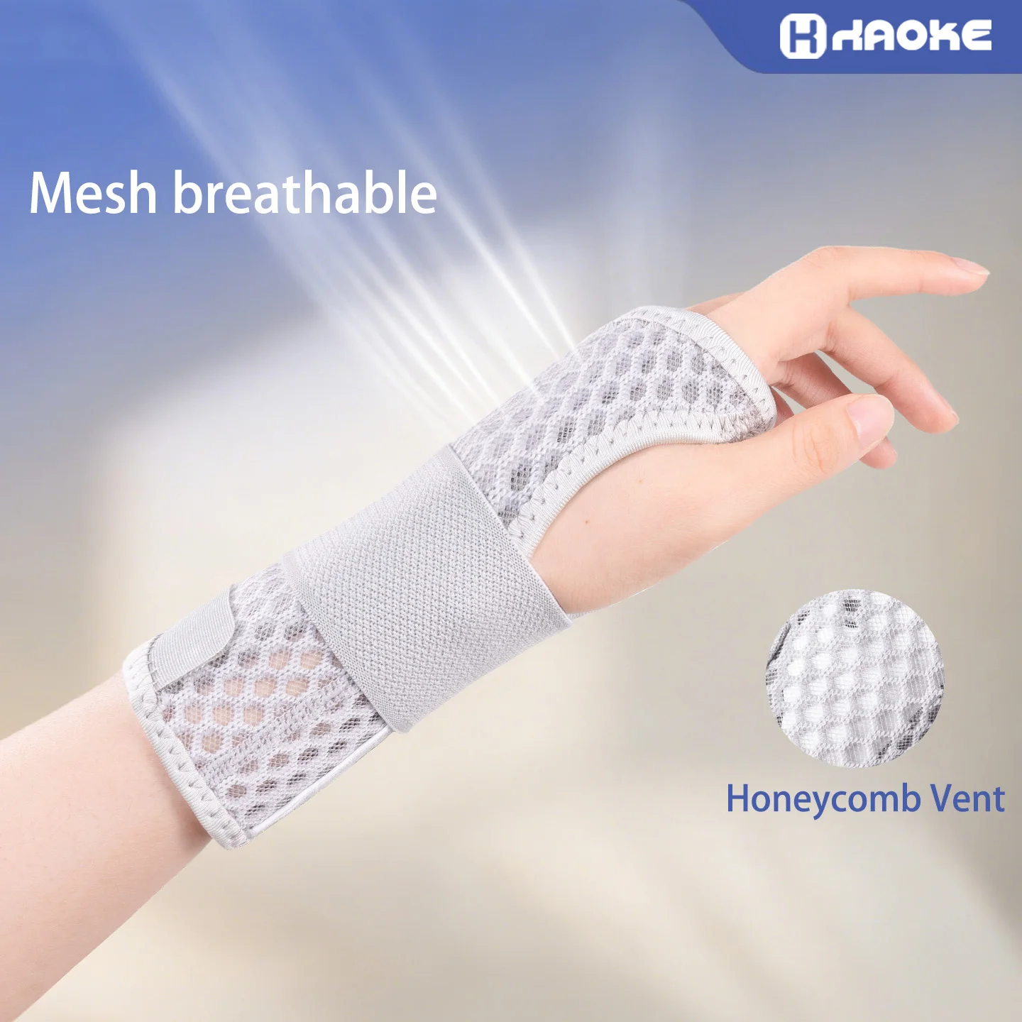 

Extended wrist support brace, with double stabilizing splints and adjustable strap