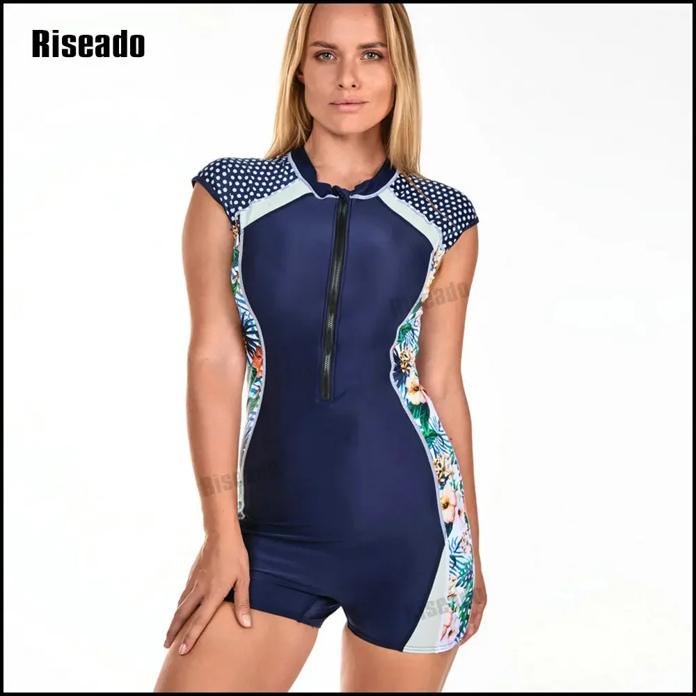 Sport Swimwear 2025 One Piece Sleeveless Swimsuit Navy Rash Guard Floral Pringting Surfing Suits for Women (UPF 50+)