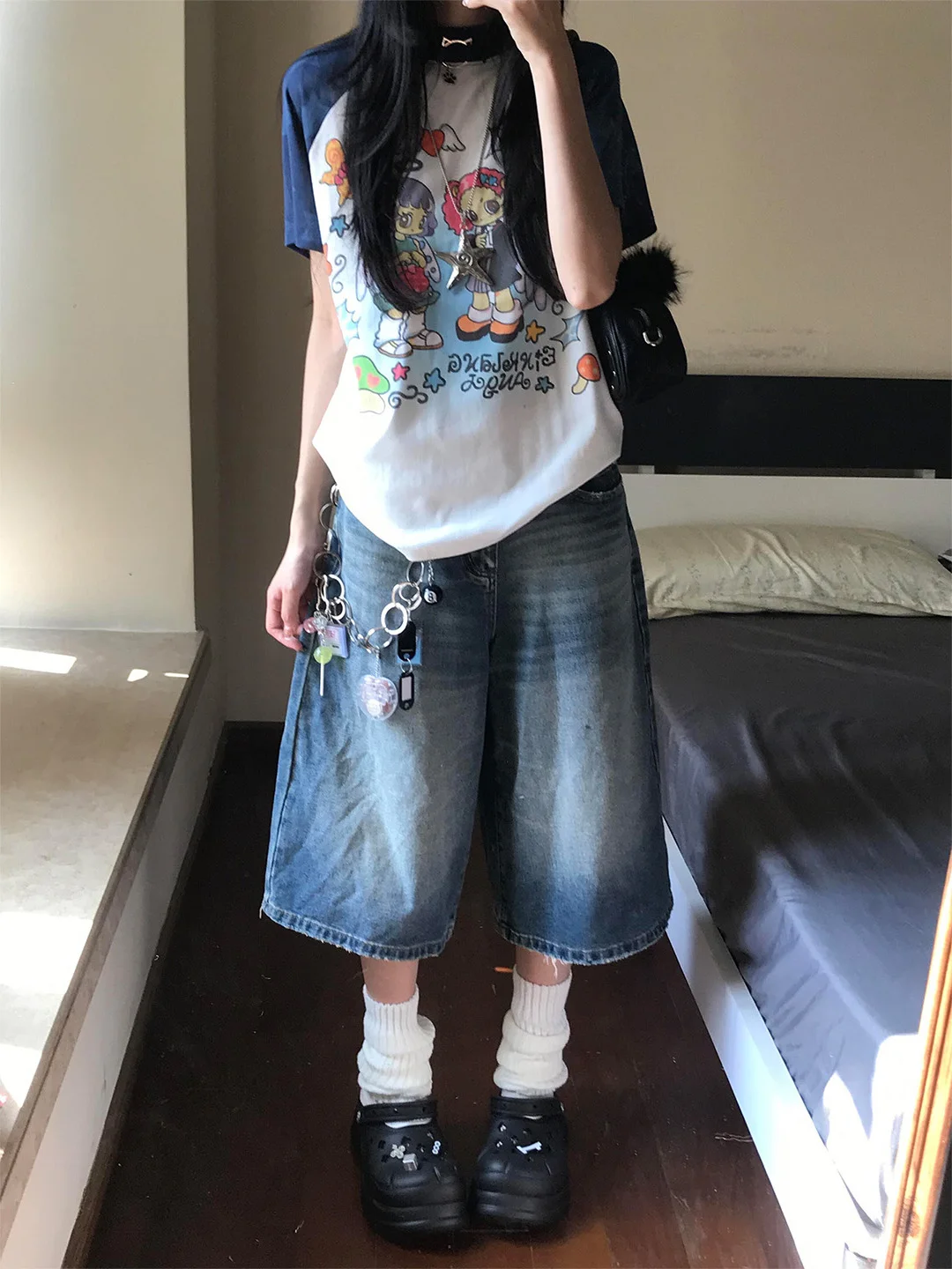 

Summer 2026 Vintage Washed Slim Fit Seven Inch Denim Shorts Women's High Waist Wide Leg Pants Breathable Comfortable Casual S...