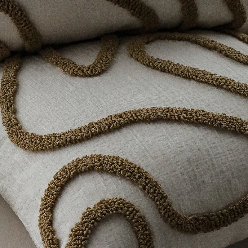 Coffee Pillow Cover Chenille Cushion Cover 45x45cm for Living Room Sofa Home Decoration Simple Line Tufted Zippered Closure