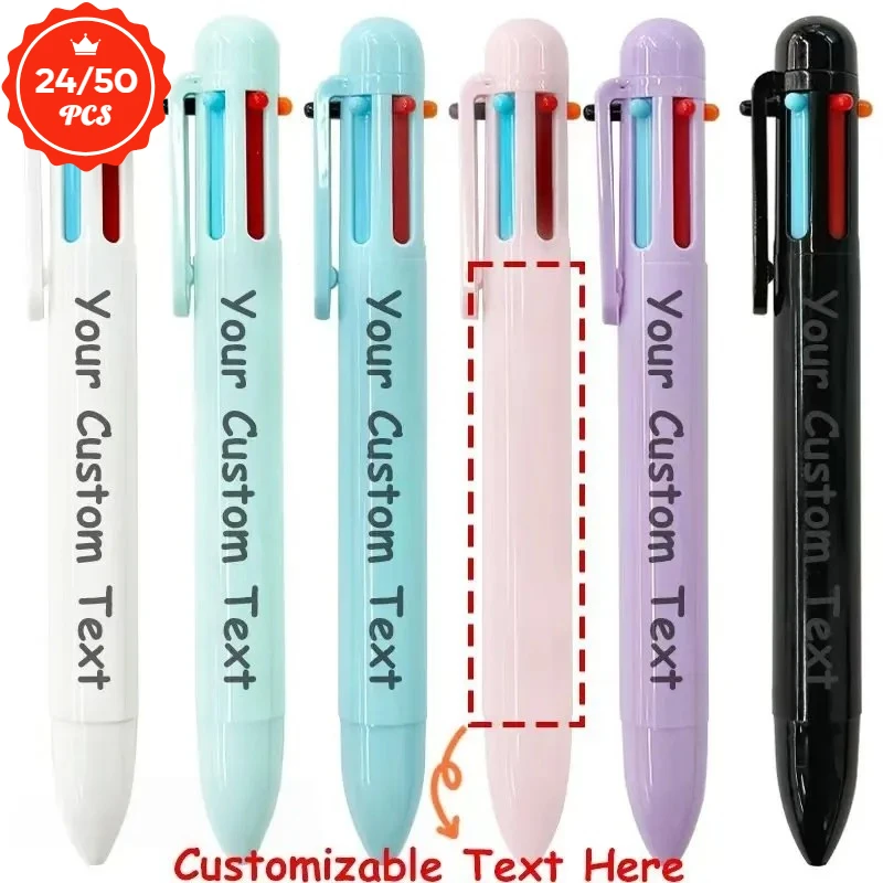 24/50PCS Colorful Customizable 6-in-1 Retractable Ballpoint Pens Set Plastic Body Ideal for Back-to-School Supplies