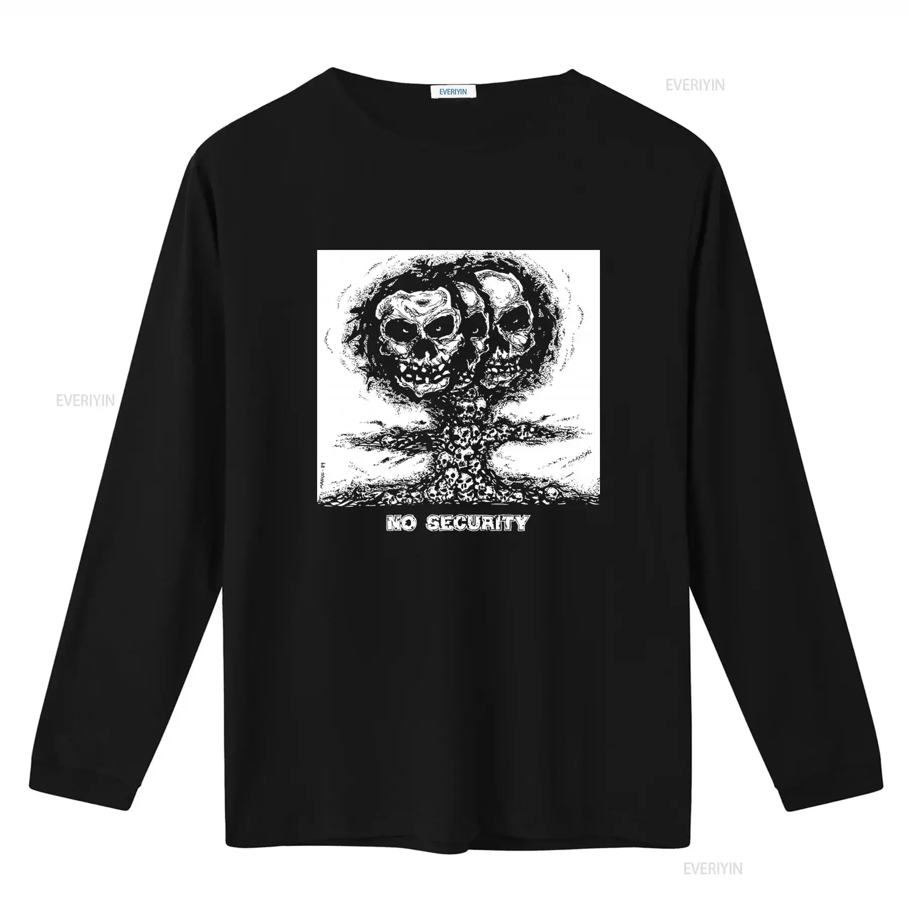 NO SECURITY T shirt Hardcore Punk Crust D beat Anti cimex Skull Print Streetwear vintage Washed Top For Everyday Wear Stretched