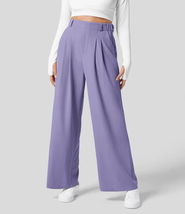 Damenhose, karierte, figurbetonte Hose mit weitem Bein und Taschen, hochtaillierte, lässige, figurbetonte Hose mit weitem Bein für Damen. – Detail 34