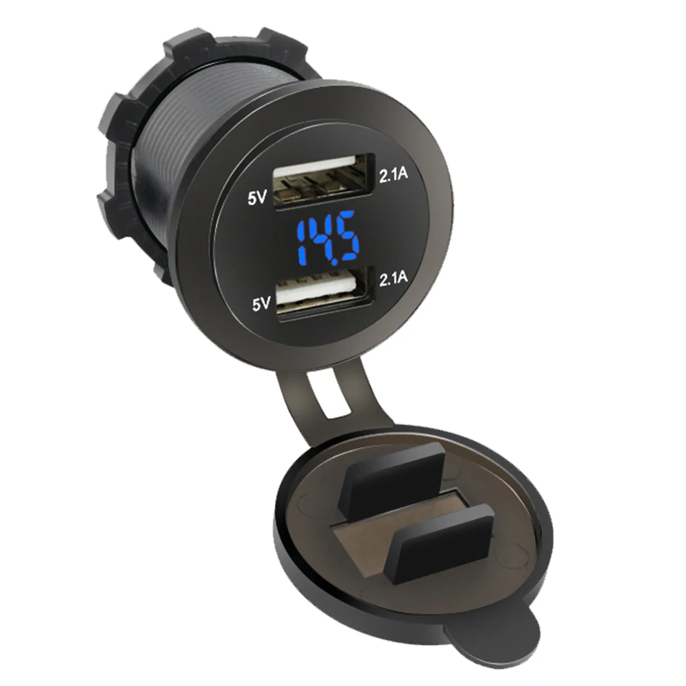 4.2A/5V Dual USB Car Charger Socket Waterproof Fast Charge Adapter Power Outlet With Voltmeter For Car Marine Motorcycle