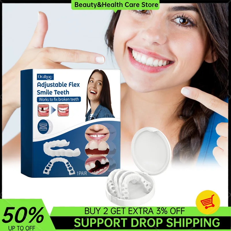 Adjustable Flex Smile Teeth Denture Guard Natural Perfect Fit Teeth Whitening Snap-On Silicone Denture Portable Mouth Tool