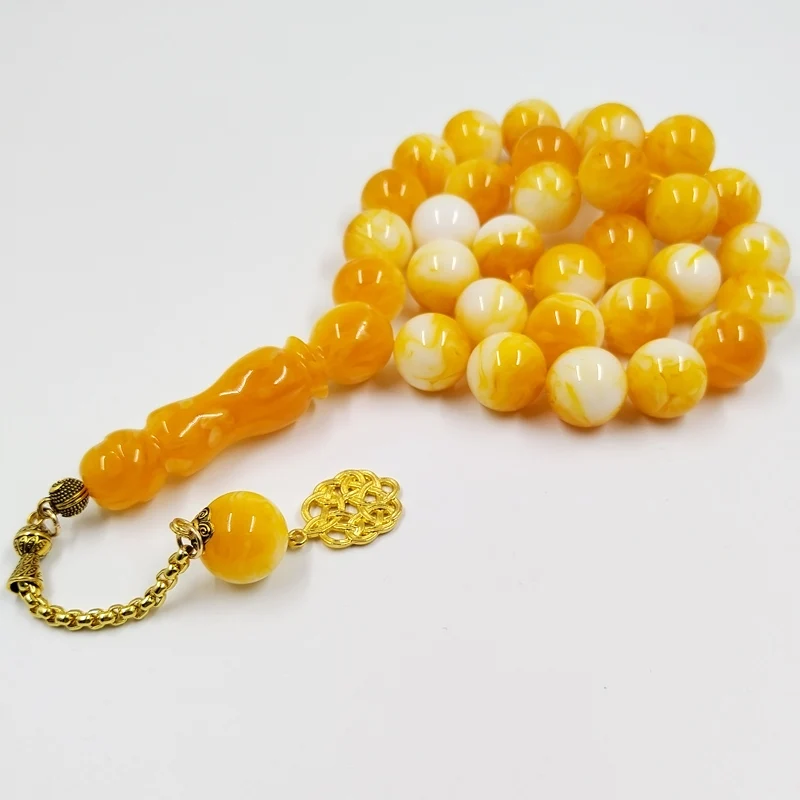 Big beads Tasbih 33 round 16mm yellow resin muslim prayer beads Islamic rosary misbaha turkish bracelet ramadan eid gifts