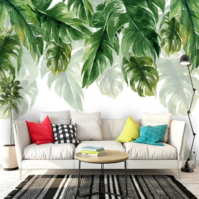 

Custom Wallpaper Murals 3D Green Leaves Waterproof Canvas Painting Modern Bedroom Living Room Background Home Decor Papel Tapiz