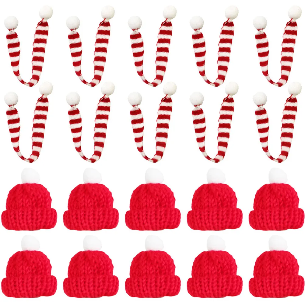 20Pcs Christmas Miniature Santa Hats Scarves Party Decorations Mini Christmas Hat Wine Bottle Ornaments Festive Xmas Props