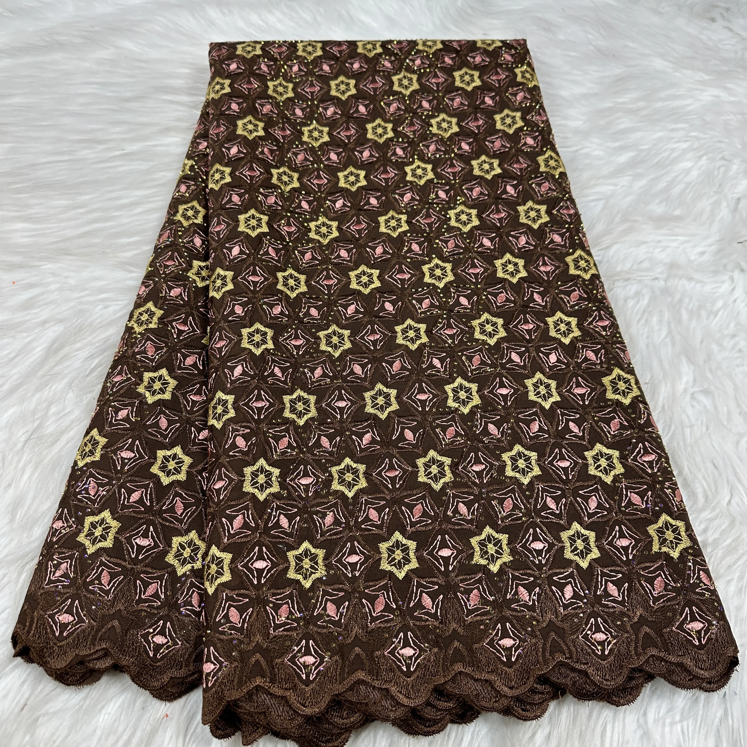 

New African Cotton Lace Fabric 2025 Stones High Quality Nigerian 100% Cotton Lace Fabric 5 Yards For Women Wedding Party Dresses