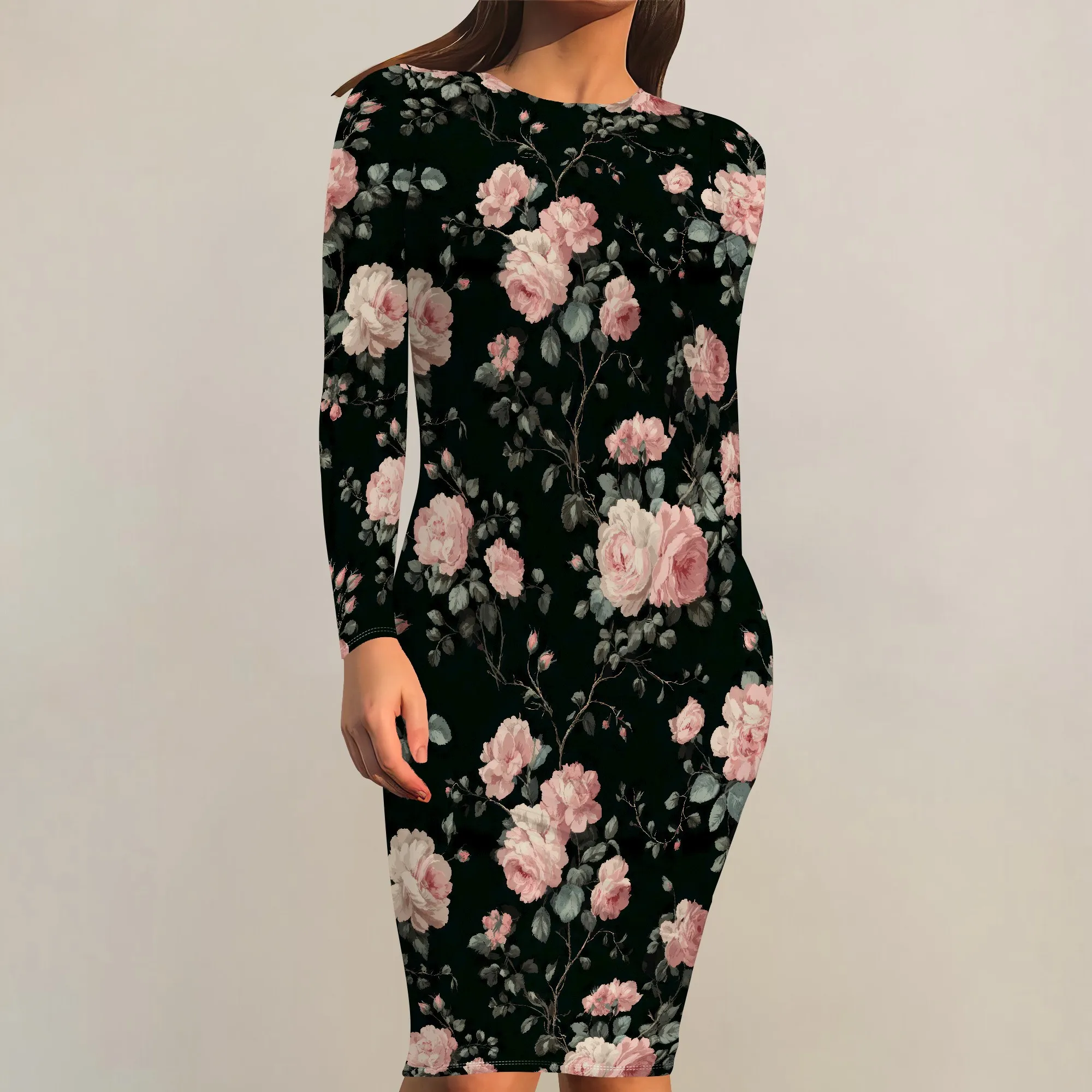 Casual Crew คอเข่าความยาวเซ็กซี่ Bodycon ชุดดินสอผู้หญิง Elegant ธุรกิจค็อกเทลปาร์ตี้ Sundress