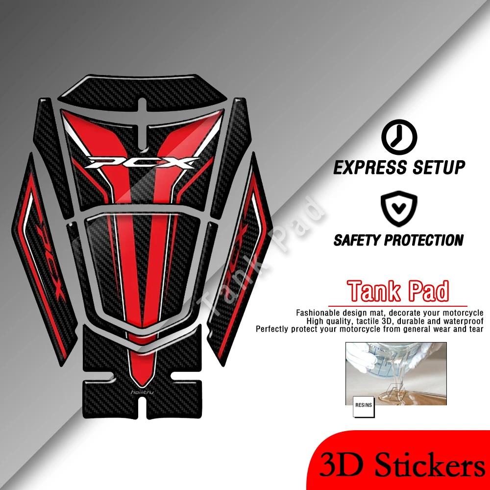 

Для Honda PCX 125 160 PCX125 PCX160 2021, мотоцикл, 3D смола, углеродное волокно, внешний вид, защита топливного бака, набор наклеек
