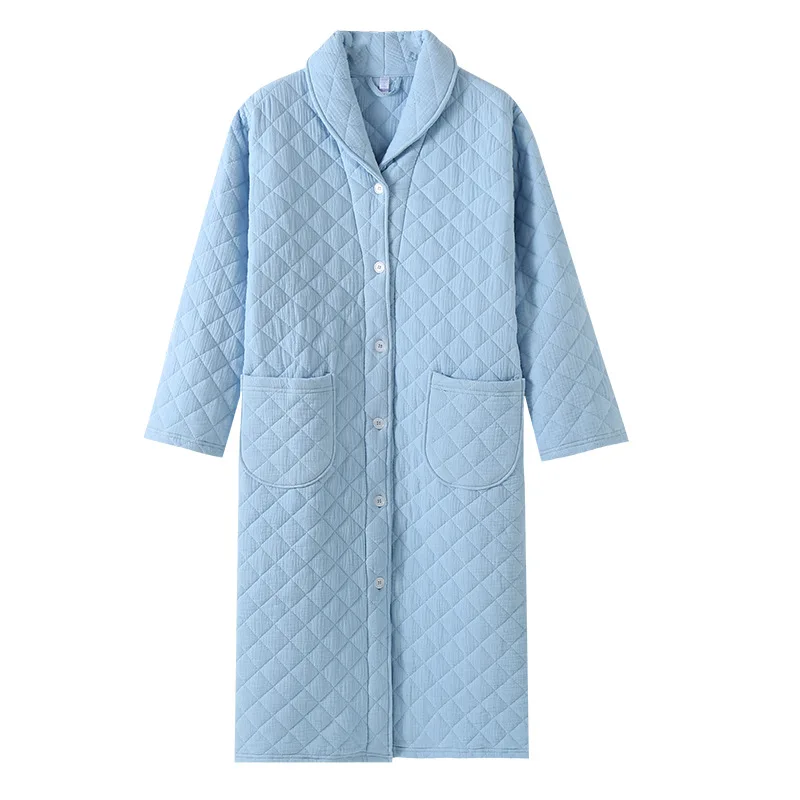 2024 Autumn Winter Women Warm Cotton with Filler Robe Ladies Bathrobe Female Long Sleeve Dressing Gown Robes Simple Home Clothes