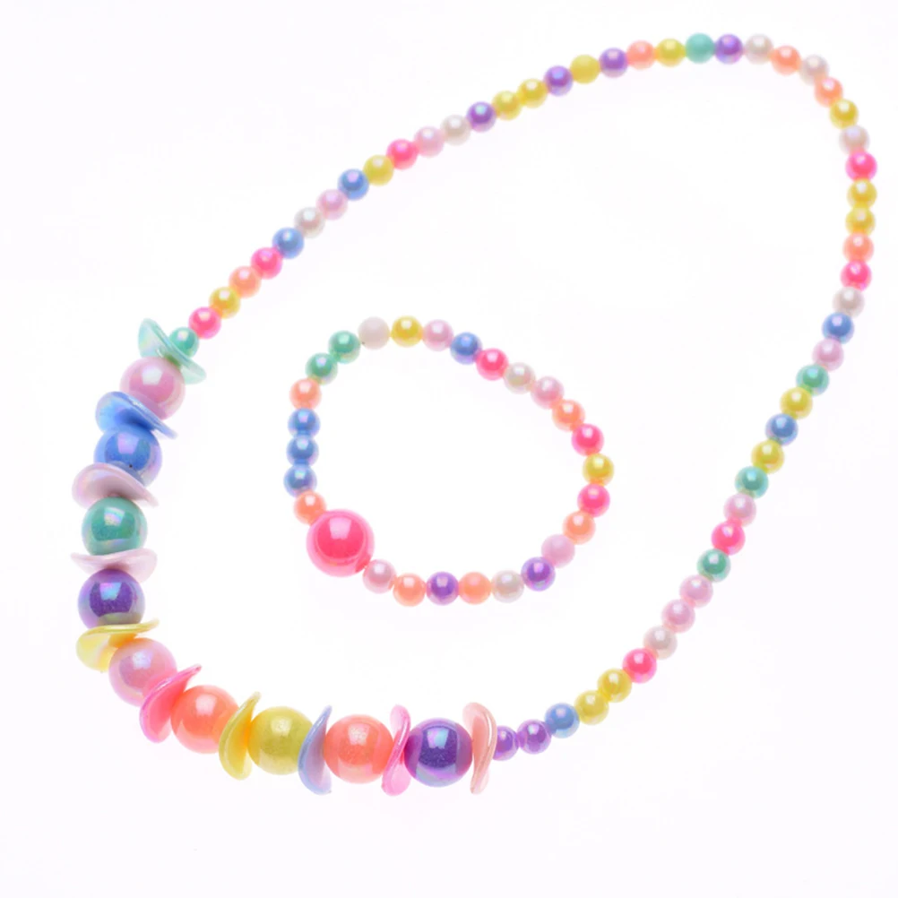 パール子供ネックレスブレスレット 3 セットガールズファッションビーズジュエリーコスチュームベビー幼児クリスマスパーティーアクセサリー