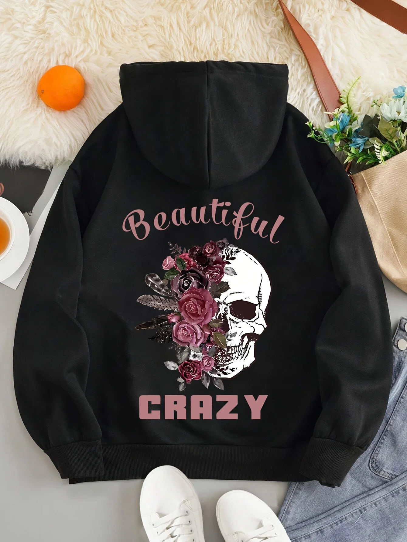 Unisex Gothic Style Hooded Sweatshirt - Black Pullover with Exquisite and Cool Text Graphics, Soft, Breathable, Lightweight, Loose Fit, Casual Autumn/Winter Outerwear (Size), Machine Washable, Comfortable, Perfect as a Gift