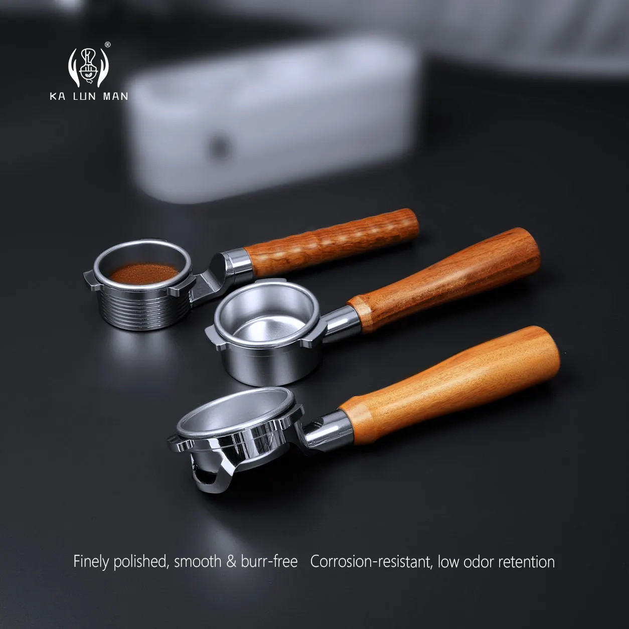 1Pc Espresso Bottomless Portafilter/304 Stainless Steel/54mm/Rosewood Handle/Detachable/Suitable for Breville 8 Model
