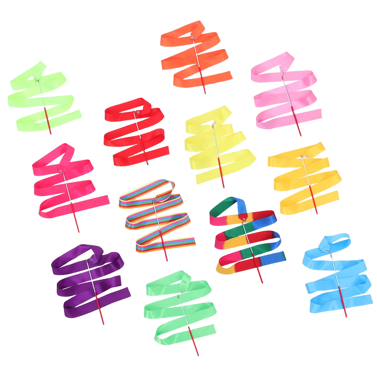 

12pcs 2M Rhythmic Gymnastics Ribbon With Stick Dance Streamers For Kids Colorful Ribbon Rods Artistic Gym Training Equipment