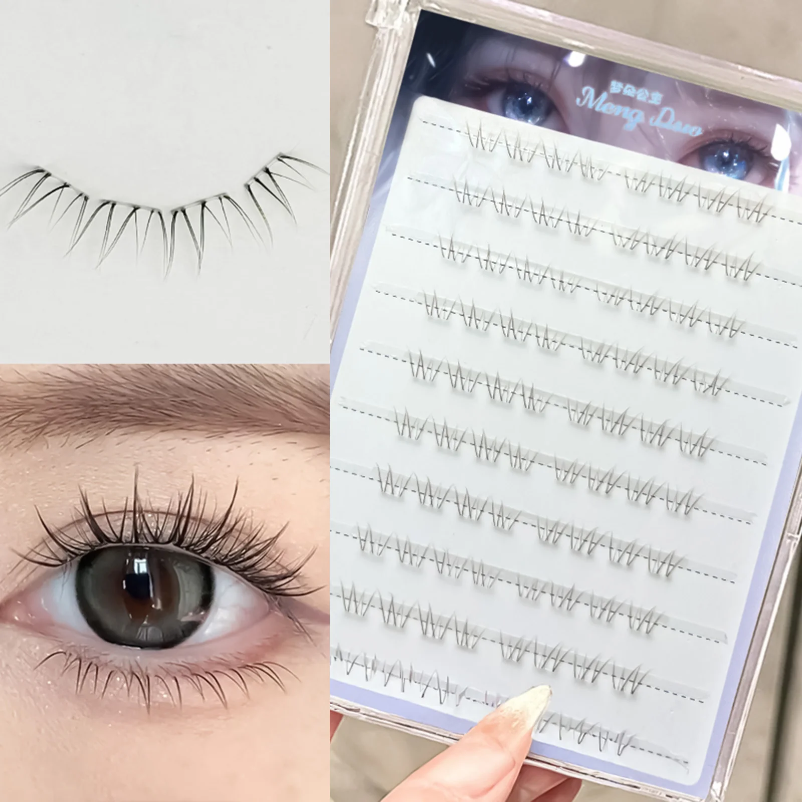 ขนตาปลอมสีน้ำตาลแบบต่อขนตา ก้านใส งอนธรรมชาติ แบ่งเป็นช่อ ใช้ได้ทุกวัน ขนตาล่างสำหรับผู้หญิงแต่งหน้า