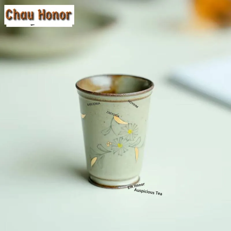 

45ml Outline in Gold Teacup Hand-painted Small Daisy Jug Retro Master Cups Meditation Tea Bowl Tea Ceremony Supplies Collection