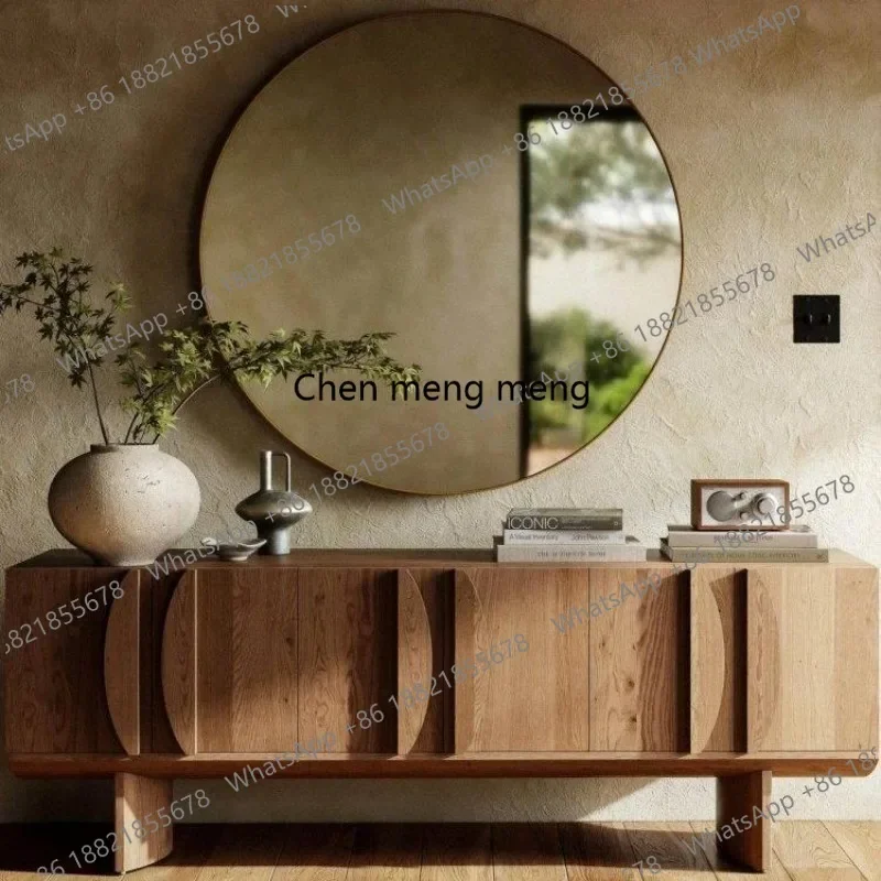 M45 Medieval solid wood TV cabinet, living room against the wall, secret cabinet, wabi sandy wind storage cabinet