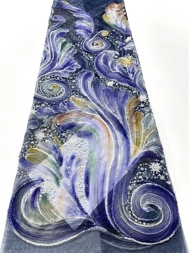 

Роскошная французская сетчатая вышивка, кружевная ткань с бисером, африканская нигерийская кружевная ткань с блестками для свадебного платья, швейный материал