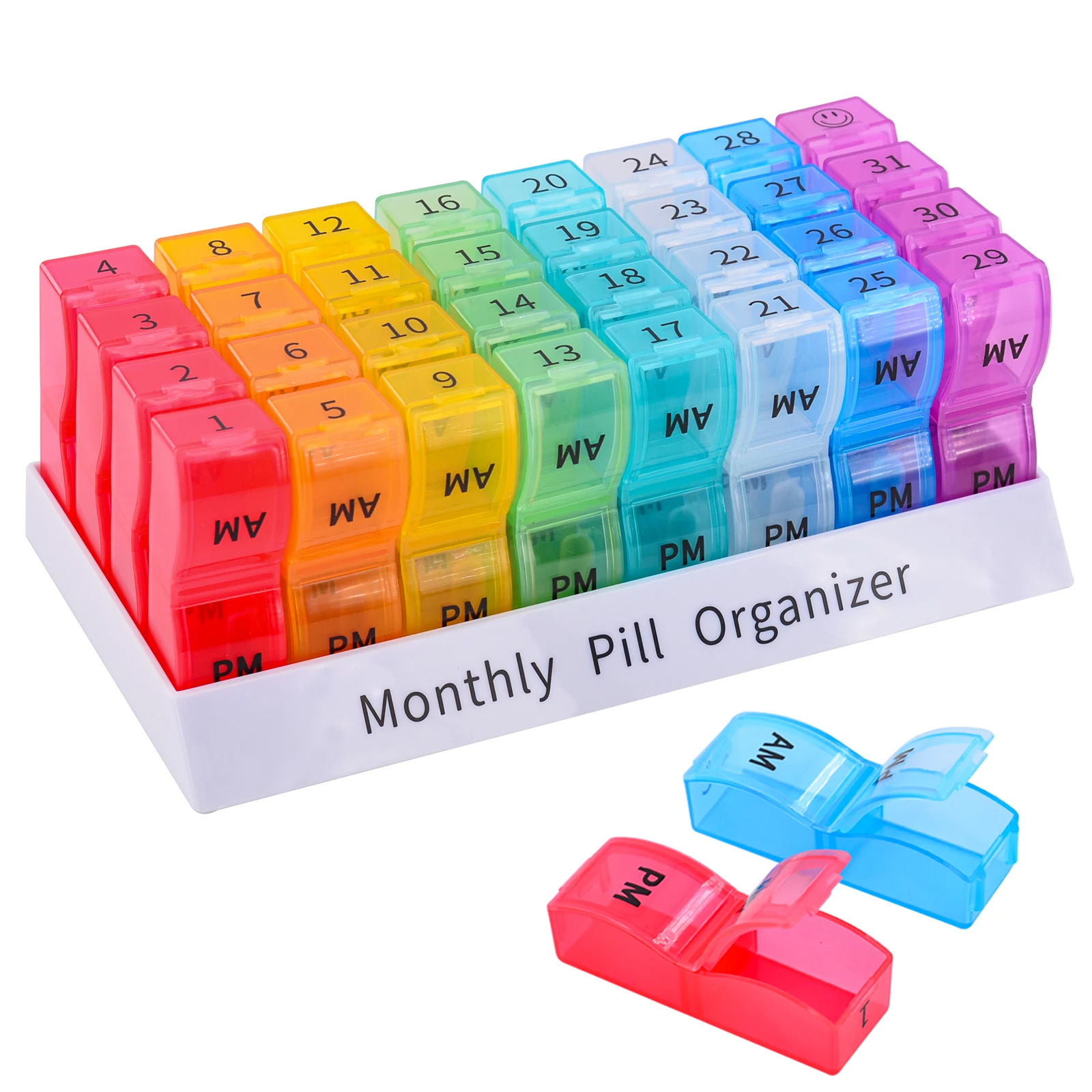 

31 Days Daily Pill Organizer 2 Times a Day Monthly AM PM Pill Box BPA-FREE Splitter Travel Portable Pill Case Medicine Storage