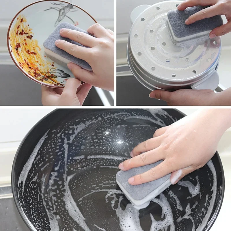 5/10Pcs Home Double-sided Sponge Wipe Gray Dirt-resistant Scouring Pad Kitchen Stain Sponge Wipe Professional Cleaning Supplies image 4